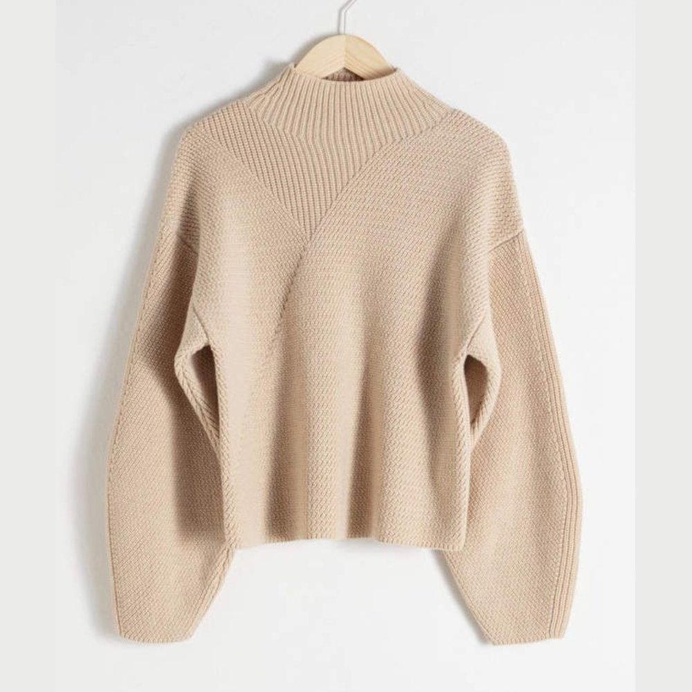 Wool Blend Mock Neck Asymmetric Sweater